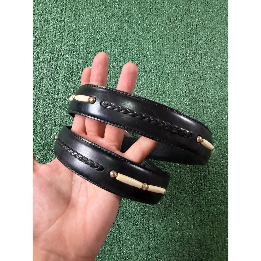 Onyx by Brighton Belt Mens 38 Black Good Western Braided Leather Bone Inlay